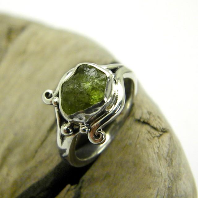 raw peridot ring