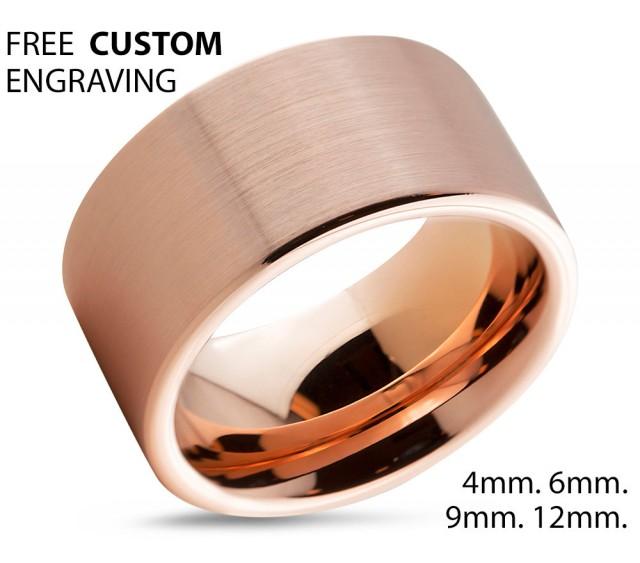 Tungsten Ring Rose Gold Wedding Band Ring Tungsten Carbide 12mm 18k Tungsten Ring Man Wedding Band Male Women Anniversary Matching 