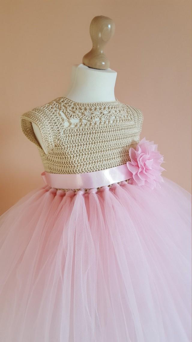 Tutu Dress, Crochet Dress, Crochet Yoke, Princess Dress, Bridesmaid Dress,gold Dress, Baby Dress