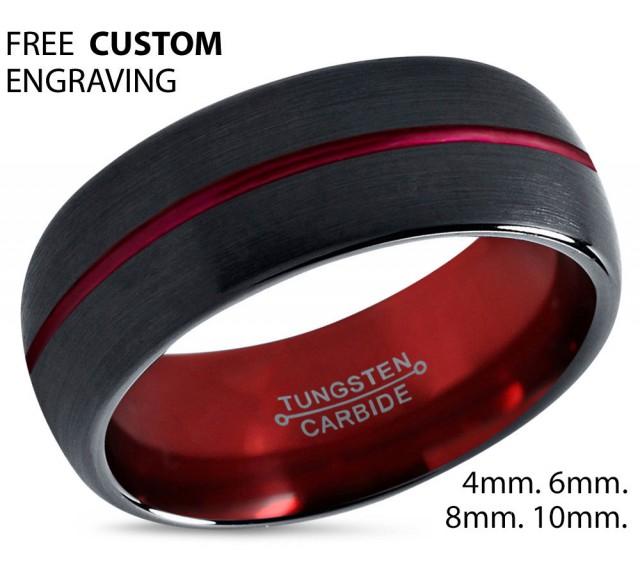 Tungsten Ring Mens Black Red Wedding Band Tungsten Ring Tungsten