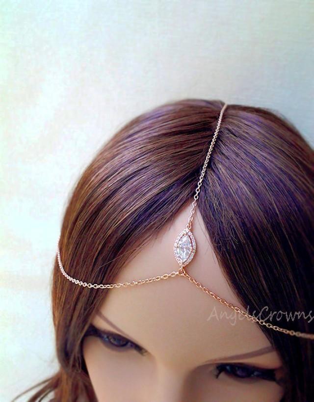 Silver Rose Gold Head Chain Headpiece Pink Gold Hair Jewelry Hair Comb