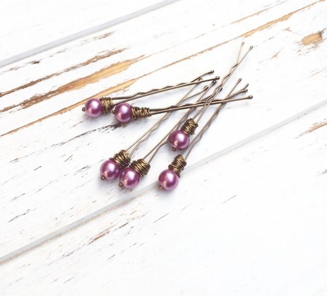 Purple Pearl Bobby Pins Wire Wrapped Beaded Hair Accessories For Womens Hair Accessories