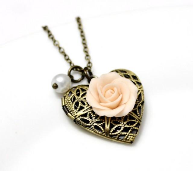 Rose Heart Locket Necklace, Gold Rose, Locket Wedding Bride, Bridesmaid Necklace, Birthday Gift