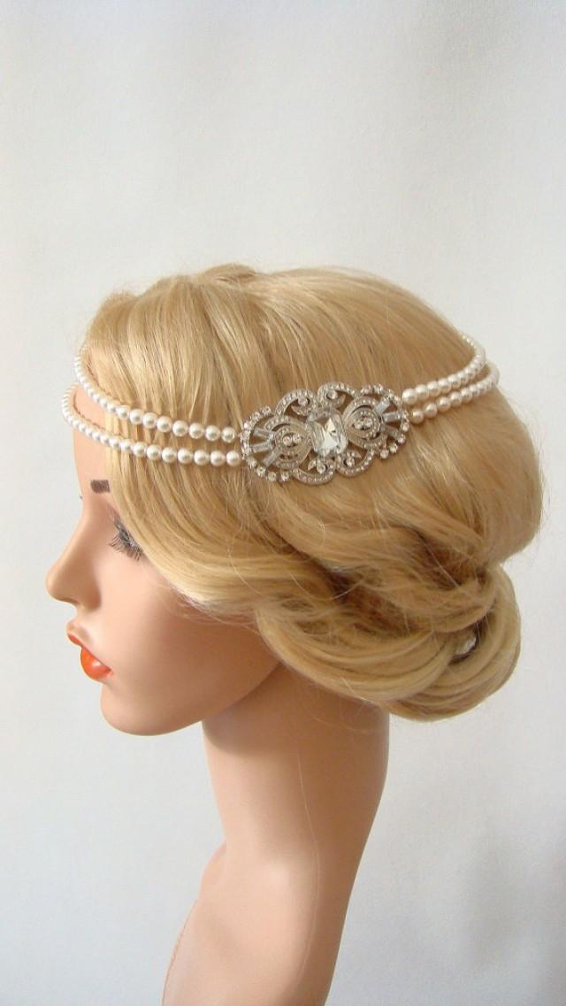 Bridal Pearl Headband Crystal Headpiece Vintage Crystal Bridal