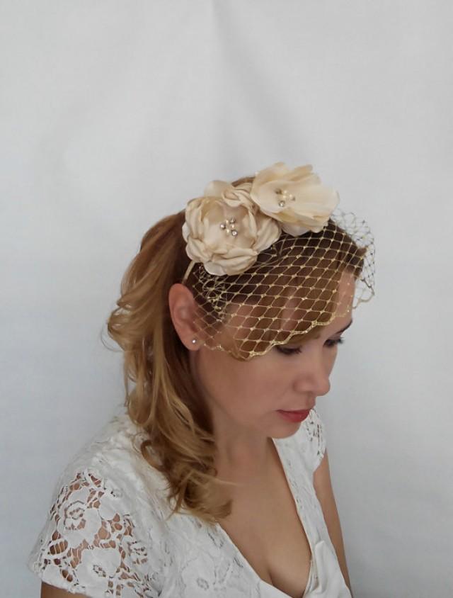 Gold Birdcage Veil, Gold Bridal Headpiece, Gold Veil, Veil With Flower