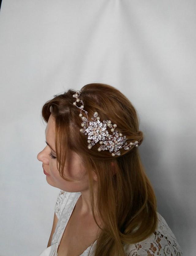 Gold Bridal Flower Pearl Rhinestone Crystal Prom Wedding Tiara Hair Comb 7588
