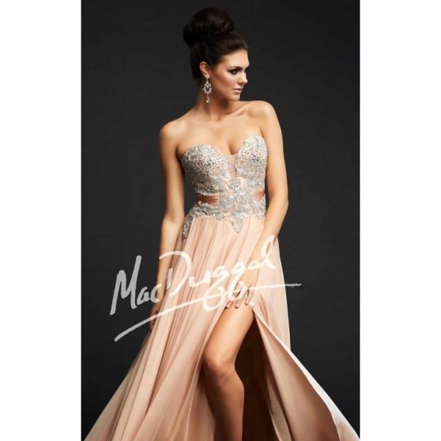 Nude Silver Beaded Slit Gown By Royalty By Mac Duggal Color Your