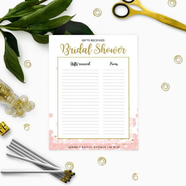Pink And Gold Floral Bridal Shower Gifts List Personalized Template