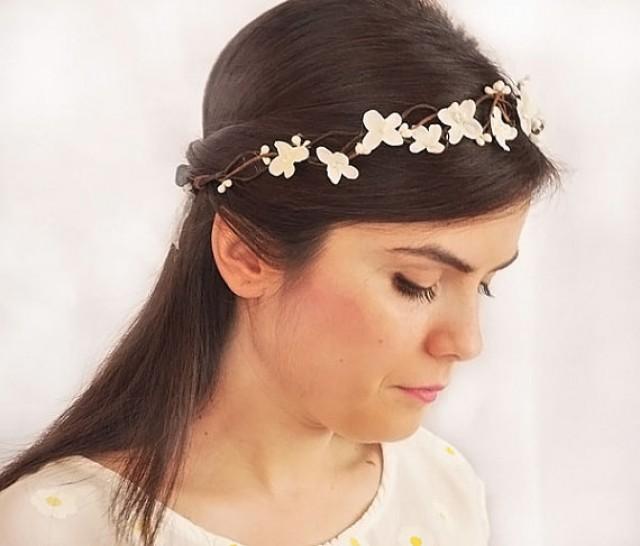 White Head Wreath. Wedding Flower Crown, Hair Floral Crown, Wedding