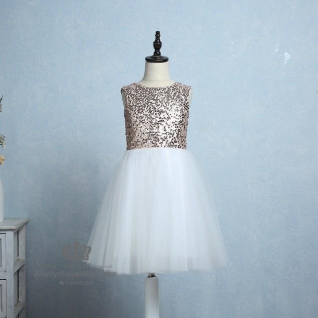 rose gold sequin junior bridesmaid dress