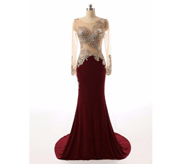 burgundy gown with sleeves