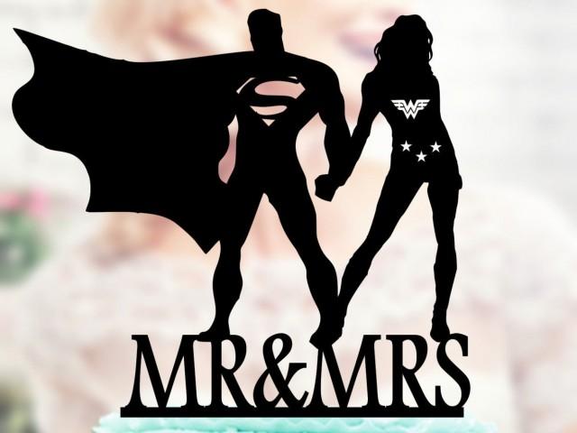 Superman And Wonder Woman Silhouette Mr And Mrs Wedding Cake Topper Bride And Groom Wedding 