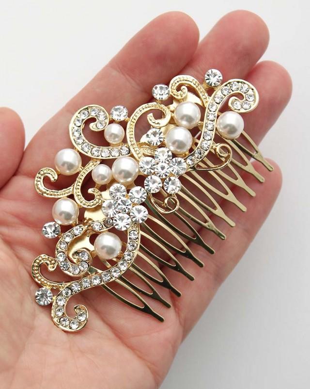 Gold Bridal Comb Pearl Wedding Hair Pin Rhinestone Pearl Hairpiece Pearl Bridal Hair Comb