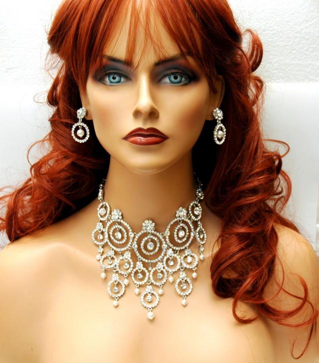 Wedding Jewelry Set FREE SHIPPING Art Deco Crystal Choker Necklace Bridal Jewelry Set Prom