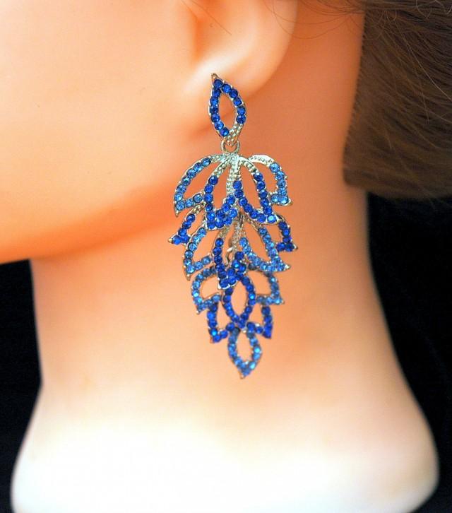 FREE SHIPPING Crystal Earrings Wedding Blue Earrings Bridal Earrings