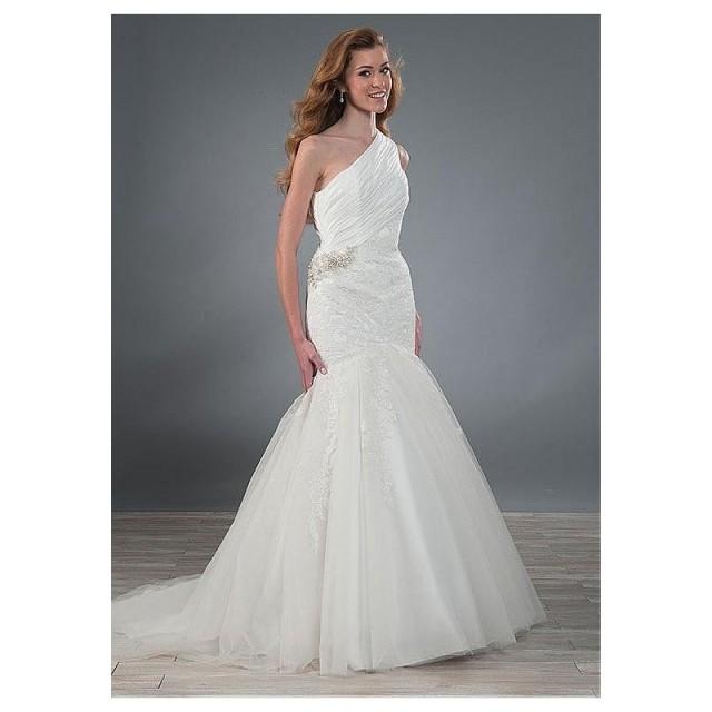 Marvelous Satin And Tulle One Shoulder Neckline Mermaid Wedding Dresses With Lace Appliques 