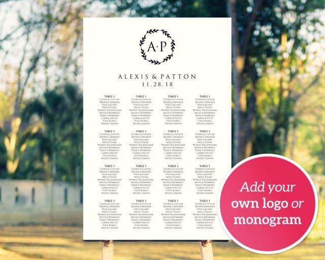 Diy Wedding Monogram Logo Seating Chart Template Four Sizes