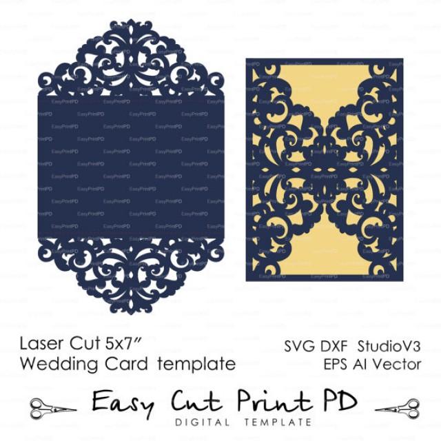 Wedding Invitation Pattern Card Template Lace Folds (studio V3, Svg