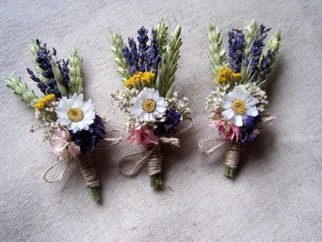 Meadow Dried Flower Boutonniere Set 6 Groomsman Wedding