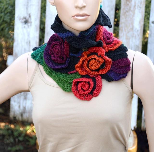 New Ladies Winter Fashion Warm Floral Print Scarf With Crochet Edges 
