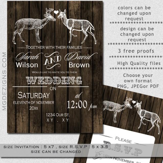 PRINTABLE Wedding Invitation Template, Buck Doe Wedding Invitation