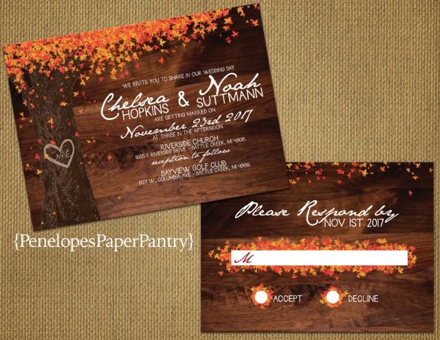 Elegant Rustic Fall Wedding Invitation Oak Tree With Colorful