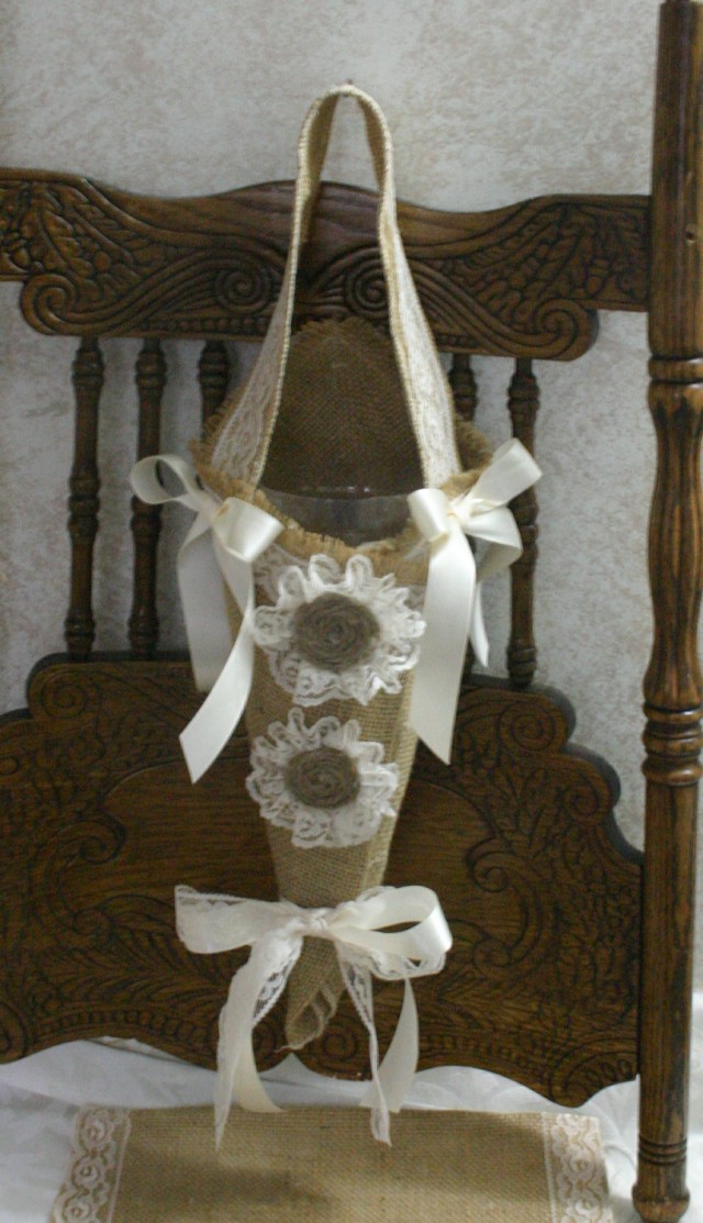 Burlap Wedding Cone Flower Holders For Flower Girls, For Aisle Chair