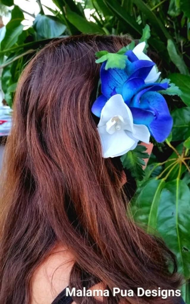 HAWAIIAN Blue Orchid Hair Accessory, Bridal Hair Clip, Silk Hair Flower