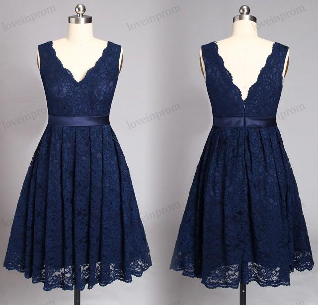Navy Blue Lace Bridesmaid Dresses,short ...