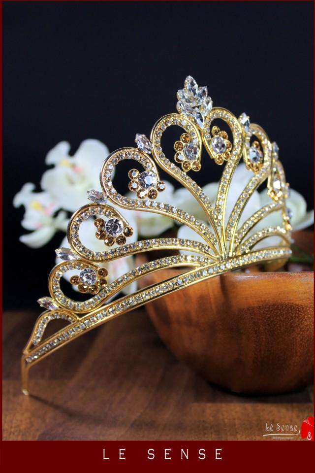 Unique Handmade Gold Princess Tiara, Wedding Tiara, Crystal Tiara