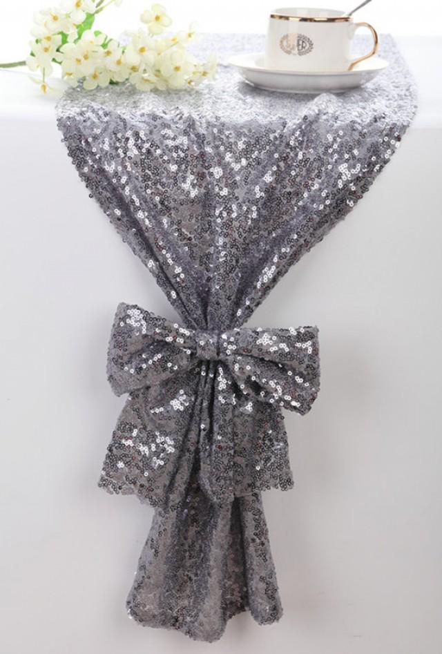 Sequin Table Runner Silver Grey, Sparkle Table Runner, Bling Table