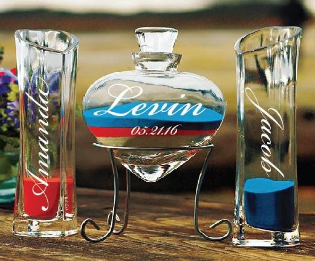 Hearts Etched Sand Ceremony Vases Unity Ceremony, Sand Ceremony Set