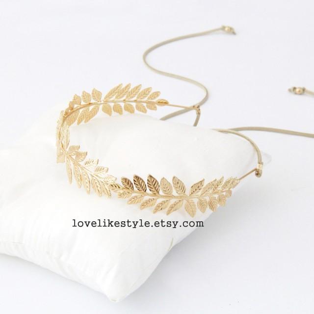 Gold Leaf Crown, Laurel Wreath Headband,Wedding Head Piece,Branch Headband,Boho Crown Headband