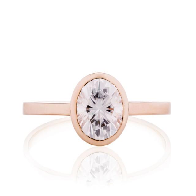 Moissanite Oval Engagement Ring Wedding Ring Set, Shadow Band Available