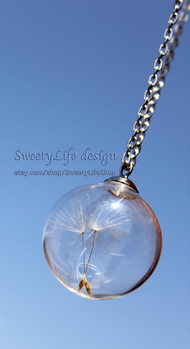 Terrarium Jewelry, Large Glass Orb With Two Special Wishes, Dandelion