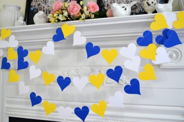 Blue White Yellow Paper Heart Garland Wedding Garland Party