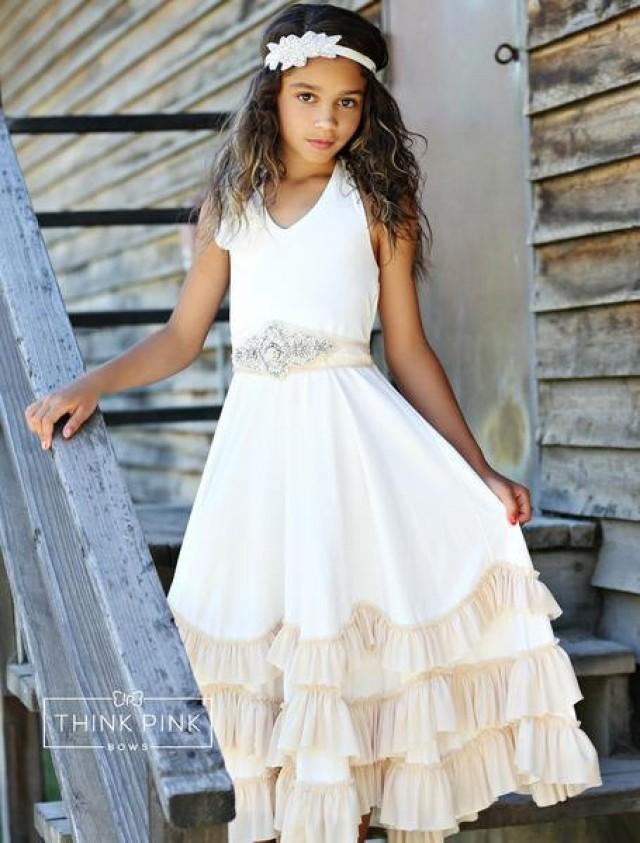 Beach Wedding Flower Girl Dress Boho Flower Girl Dress Ivory
