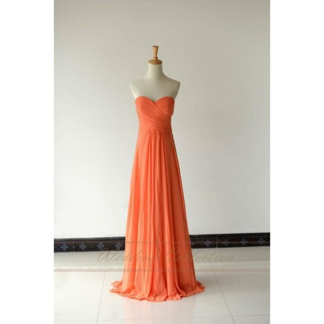 Salmon Chiffon Long Bridesmaid Dress Prom Gown Sweetheart Neckline