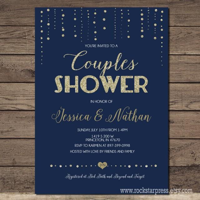 Couples Wedding Shower Invitation Navy And Gold, Printable, Modern Chic