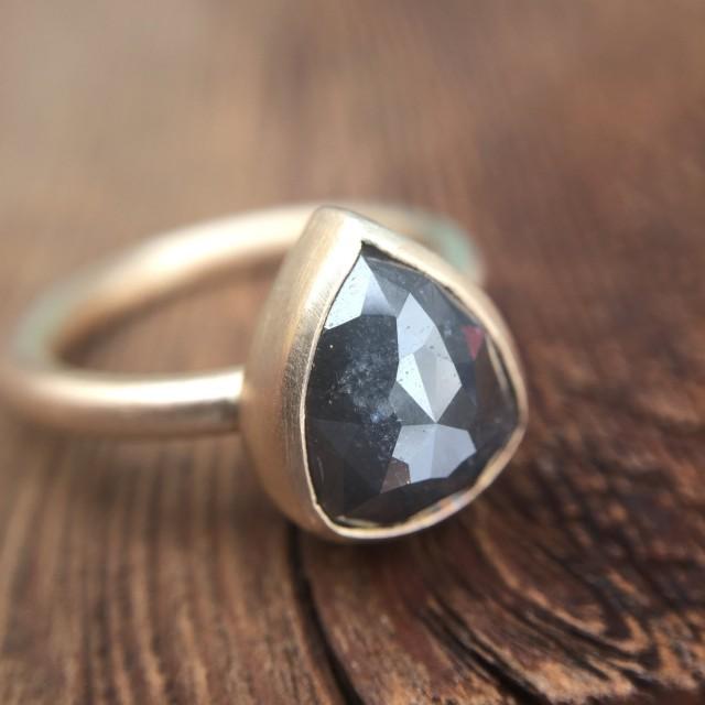 Huge! 3.05 Ct Natural Gray Rose Cut Pear Diamond Ring 14K Yellow Gold