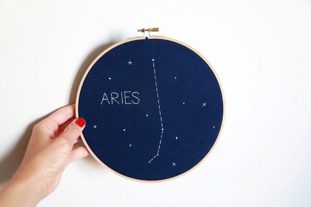 ARIES Custom Glow-in-the-dark Zodiac Constellation Embroidery Hoop Art