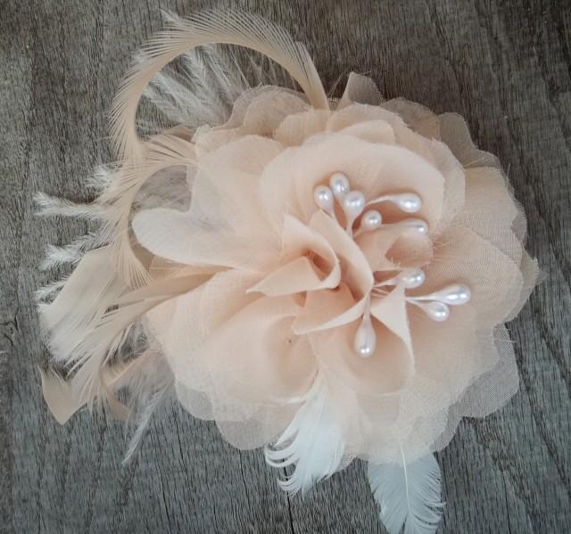 Bridal Fascinator Chiffon Flower Wedding Hair Clip Blush Ivory Ivory Hair Clip Wedding Comb 