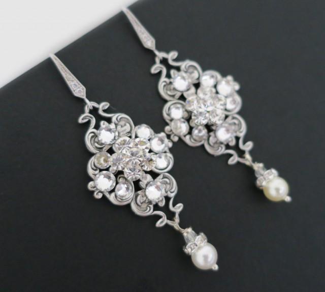 Bridal Earrings Vintage, Wedding Earrings Chandelier, Pearl Dangle