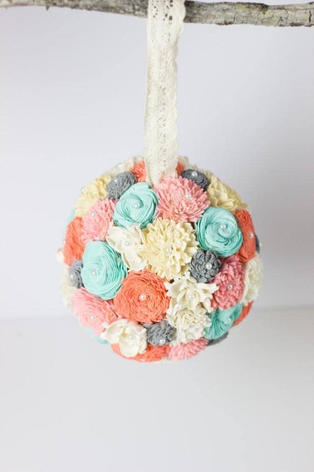 Mint, Blush,Coral, Gray Kissing Ball, Sola Flower Kissing Ball, Flower