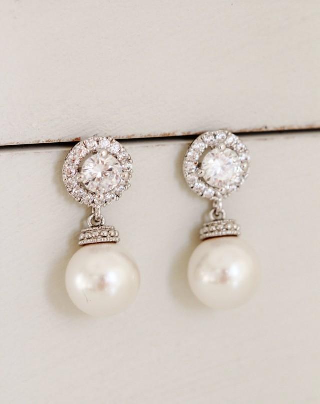 Pearl Bridal Earrings Pearl Wedding Jewelry White Ivory Swarovski Pearl