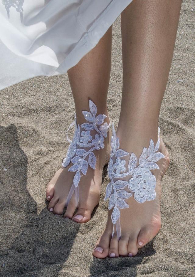 White Lace Barefoot Sandals Beach Wedding Barefoot Sandals Lace