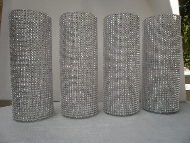 Set Of Tall Cylinder Rhinestone Centerpiece Vase Bouquet