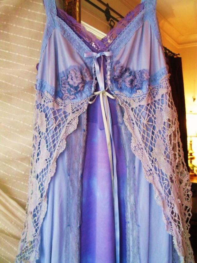 Periwinkle Blue And Lavender, Bohemian Dress, Knee Length,Art Nouveau Dress, Boho Wedding