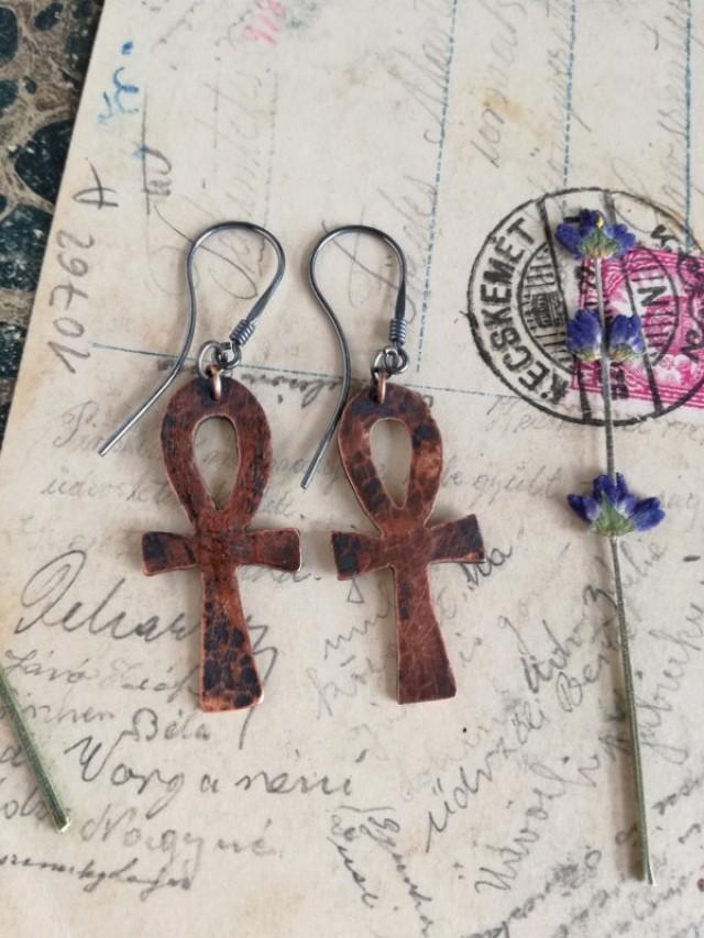 Ankh Earrings, Egyptian Jewelry, Copper Earrings, Boho Jewelry, Great