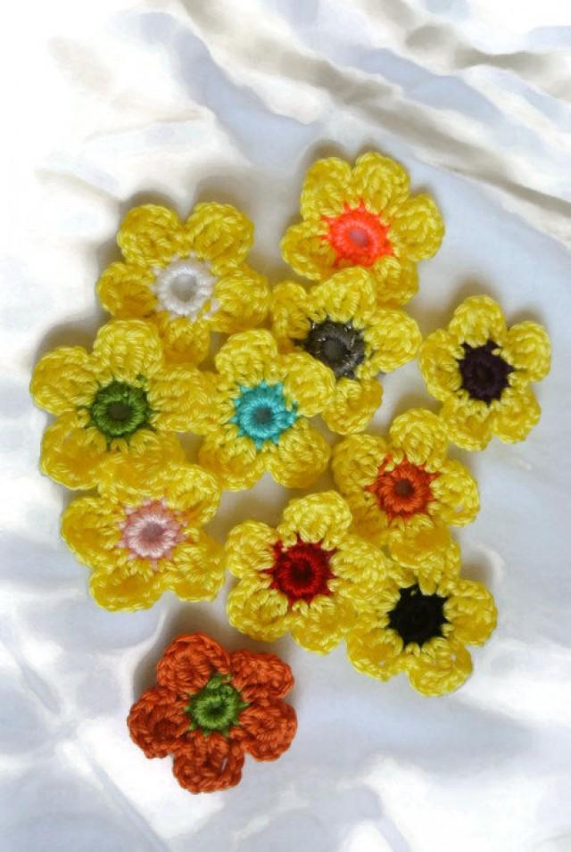 Yellow Flowers, Appliques, Embellishment, Crochet Flowers. Handmade Flowers, Wedding, Gift